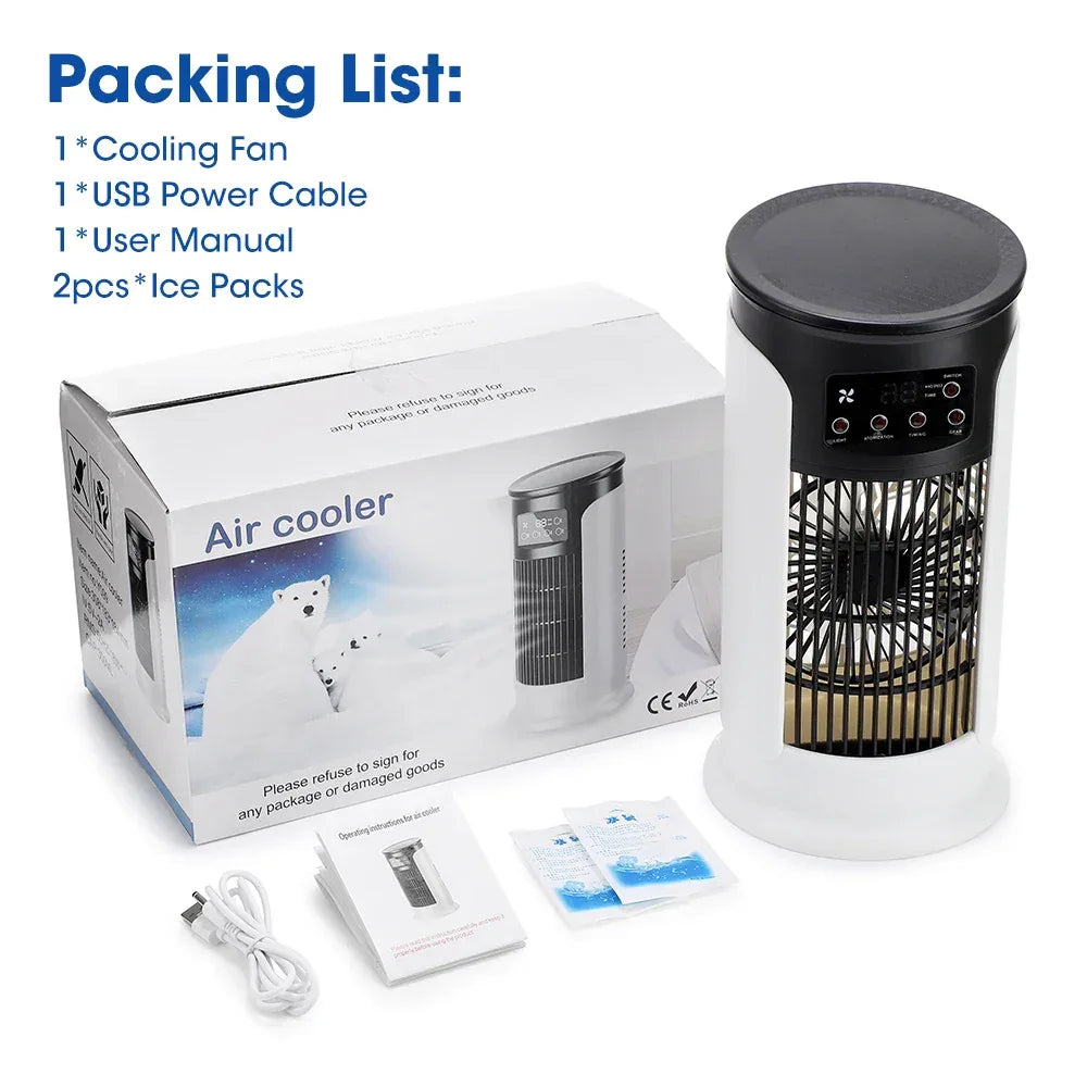 Air Conditioner Portable Desktop Air Cooler Fan with LED Night Light & Humidifier, Mini Mist Cooling Fan for Office Home