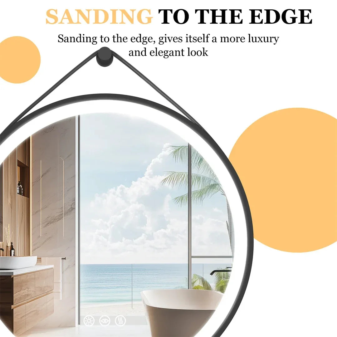 LUVODI 32-Inch Large Round Bathroom Mirror with LED Lights Black Frame Touch Sensor Lighted Mirror for Bathrooms