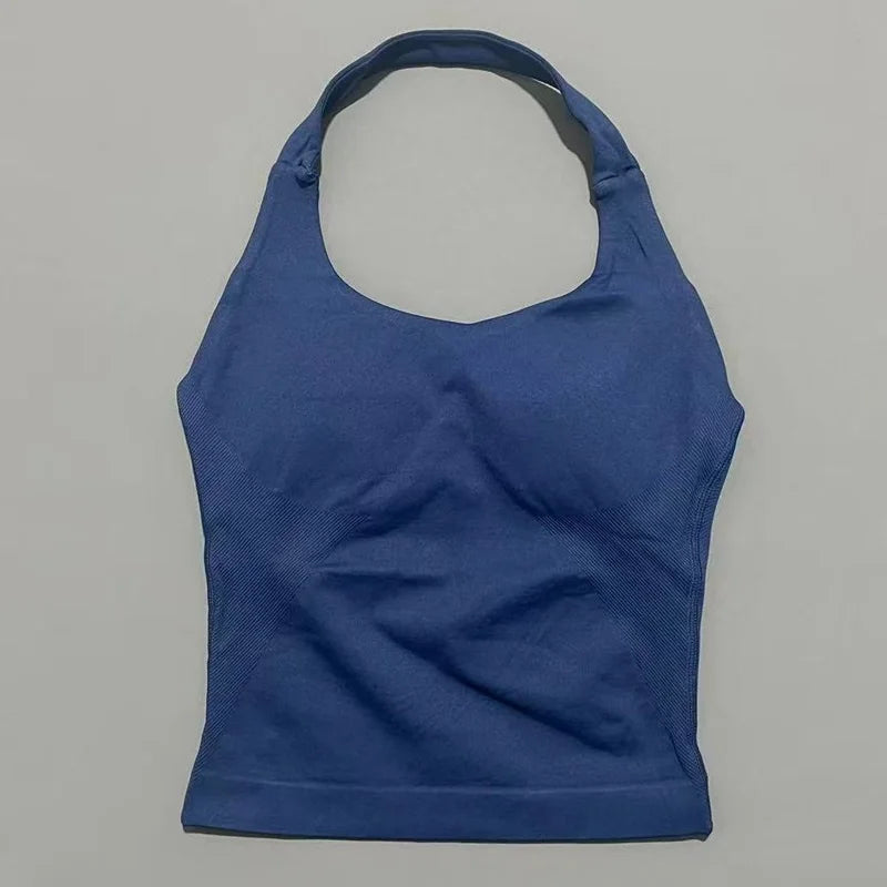 HISTELLO Halter Top Gym Vest Woman Backless Tank Tops Push Up Sport Bras Running Vest Workout Tops Activewear Yoga Clothing