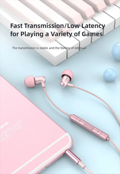 Portable In Ear Music Wired Pink Earphones For Girl Women Gaming Play With Mic Sleep Anti-lost Wired Type C 3.5mm Headphone