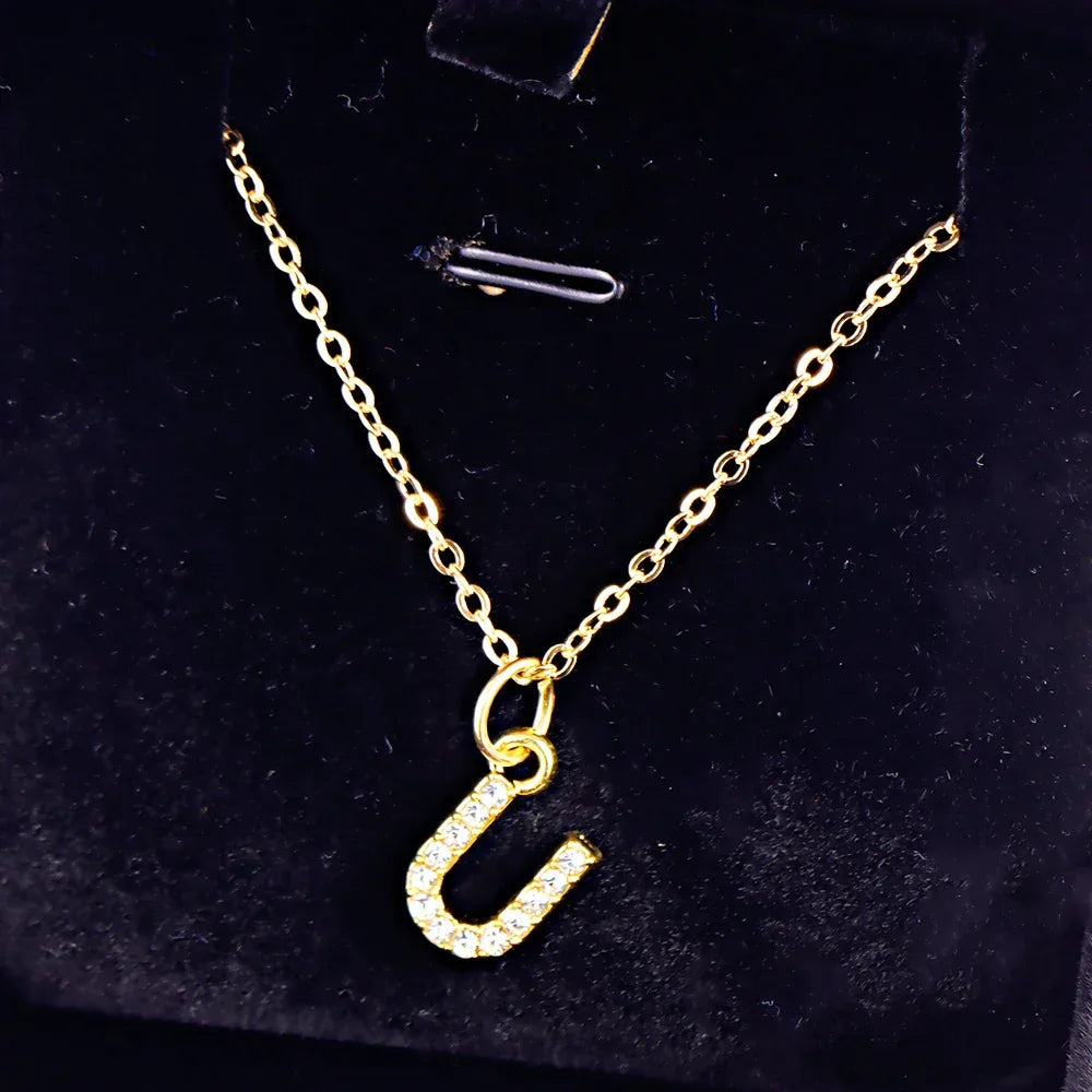 Kpop Shining A-Z Letter Pendant Charm Necklace 26 Initial Alphabet Name Golden Clavicle Chain Party Valentine's Day Jewelry Gift