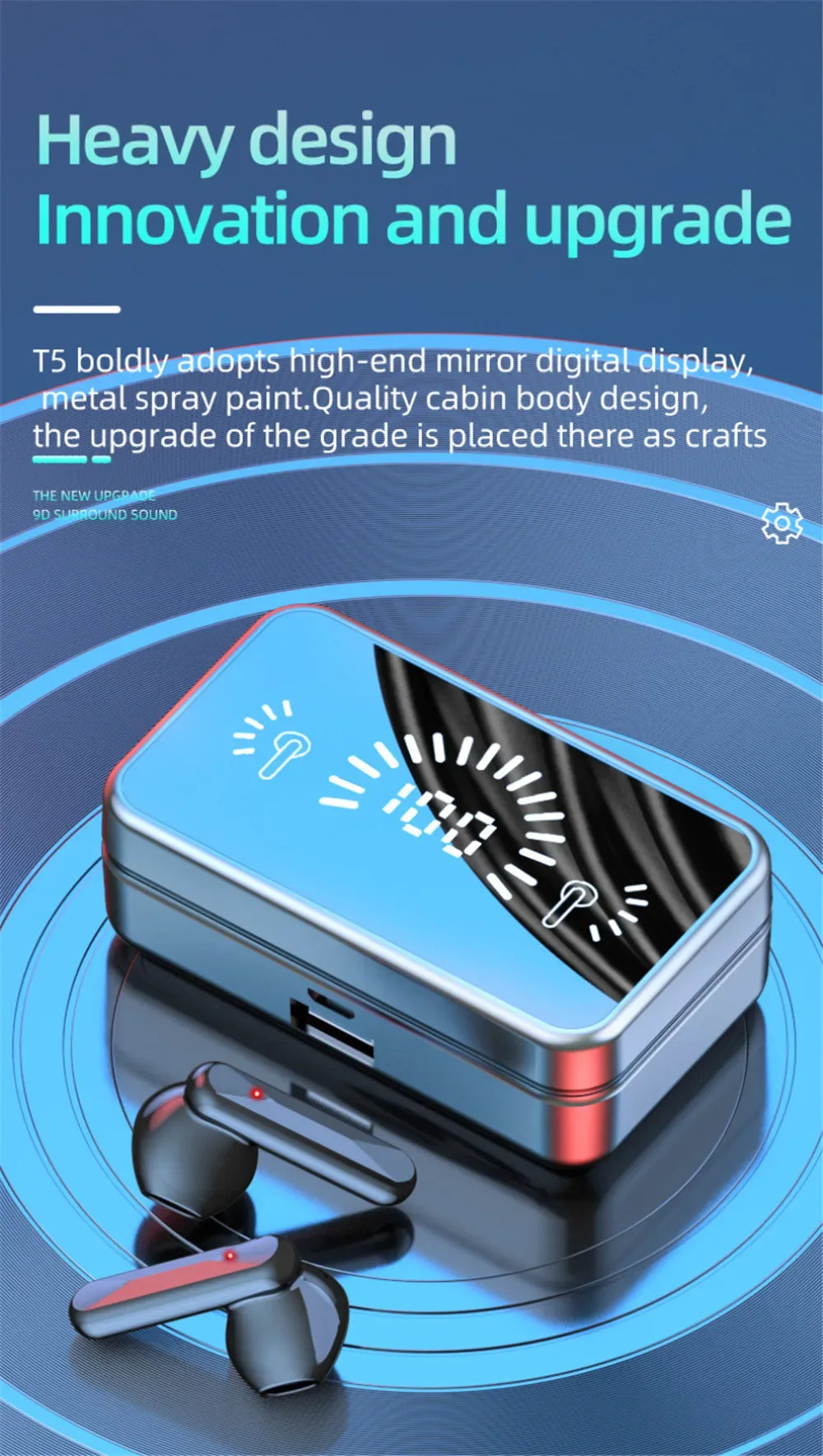 Wireless Tv Earbud Tws Bluetooth Headset with USB Adaptor 9D Stereo Earphone CVC Noise Cancelling 2000mA Charging Box Mic for TV