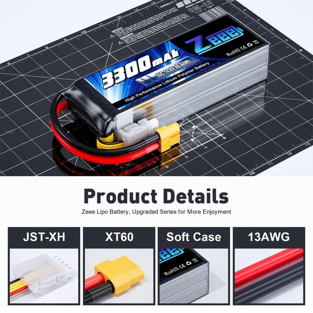 2pcs Zeee 4S Lipo FPV Drone Battery 14.8V 3300mAh 50C Softcase with XT60 Plug for RC Car RC Helicopters Trucks RC Model Parts