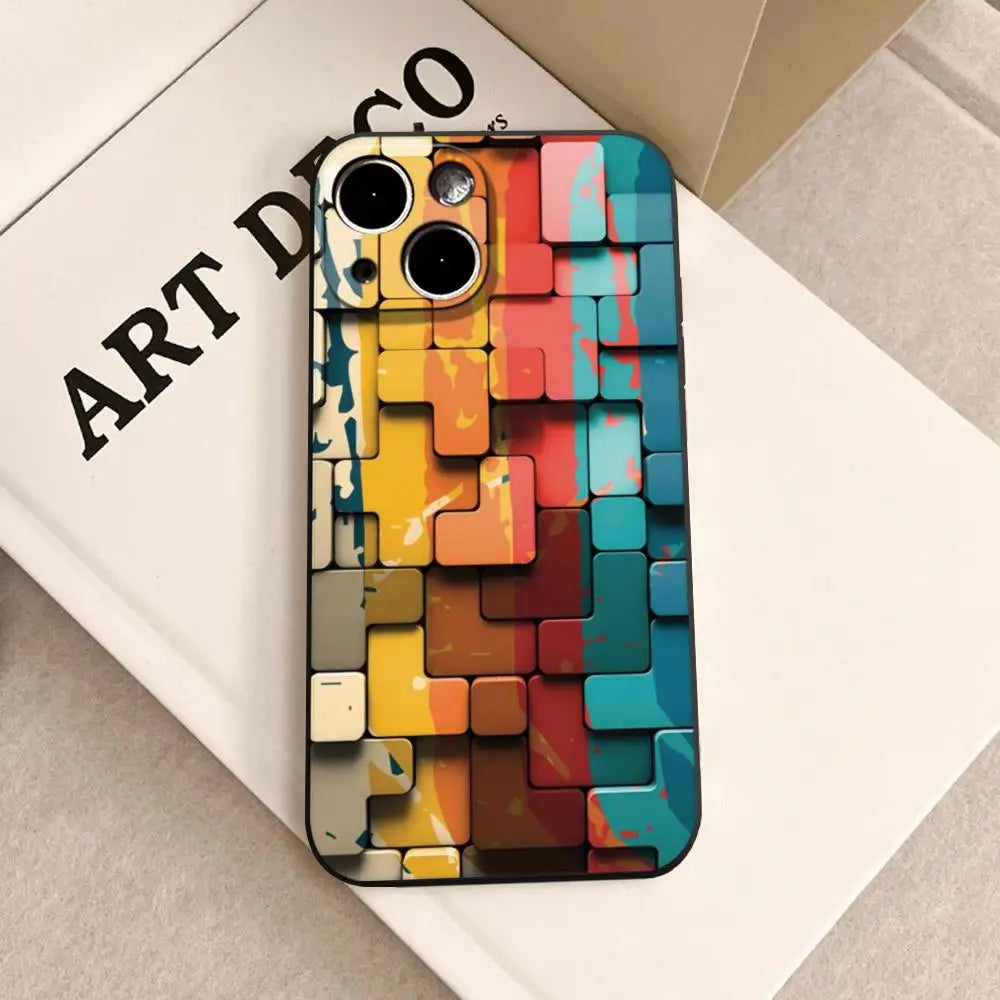 Men's cool creative cube Building Block IMD Phone Case FOR IPhone 16promax 14 11 12 Pro 8 7 15 Plus 13 Pro MAX XR XS Black Cover