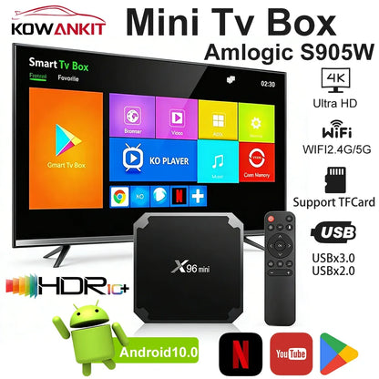 2026 4K UHD HDR10+ Smart Tv Box S905W Quad Core 4G WiFi TV Stick 1+8GB Android 10.0 X96 Mini Multimedia Player TV Box