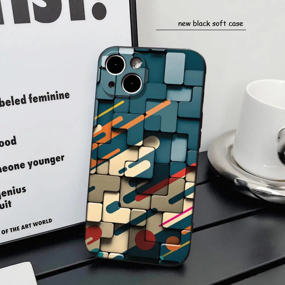 Men's cool creative cube Building Block IMD Phone Case FOR IPhone 16promax 14 11 12 Pro 8 7 15 Plus 13 Pro MAX XR XS Black Cover