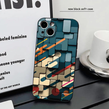 Men's cool creative cube Building Block IMD Phone Case FOR IPhone 16promax 14 11 12 Pro 8 7 15 Plus 13 Pro MAX XR XS Black Cover