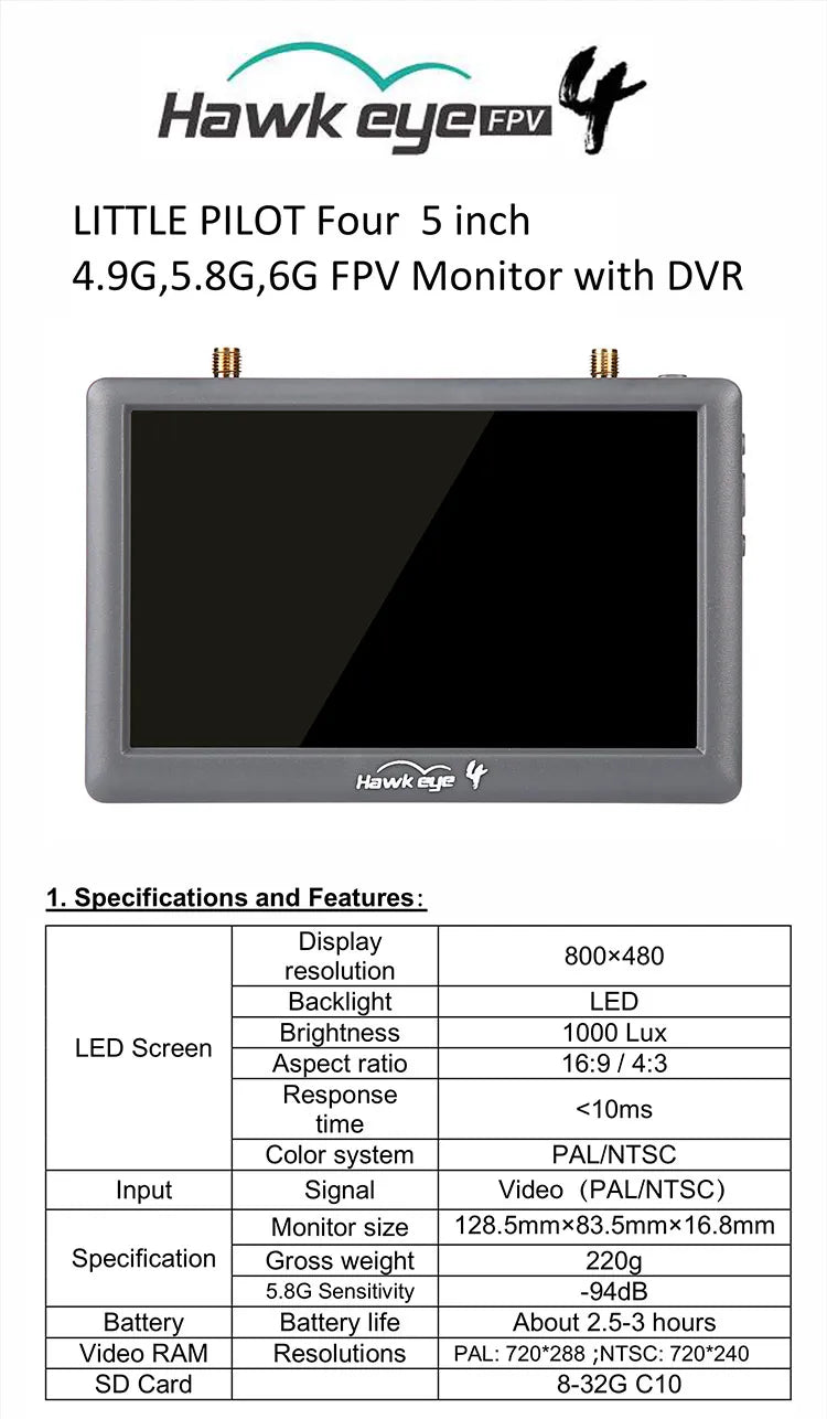 Best Price Eye Little Pilot 4 Monitor Diversity Receiver With Input Drones Accessories Fpv Goggles With Dvr