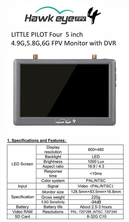 Best Price Eye Little Pilot 4 Monitor Diversity Receiver With Input Drones Accessories Fpv Goggles With Dvr