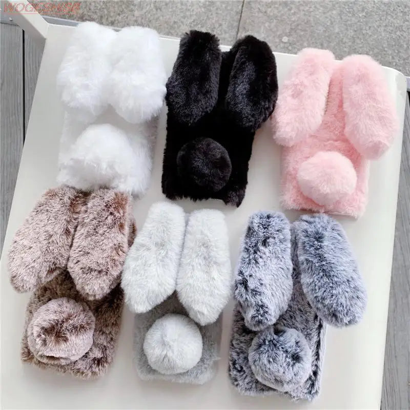 Soft Plush Phone Case For Xiaom Poco C85 C75 C71 C65 C61 C55 C51 C50 C40 C31 C3 Warm Winter Furry Rabbit Bunny Fur Cover