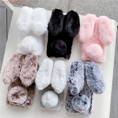 Soft Plush Phone Case For Xiaom Poco C85 C75 C71 C65 C61 C55 C51 C50 C40 C31 C3 Warm Winter Furry Rabbit Bunny Fur Cover