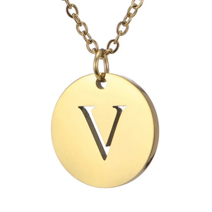 New Trend Stainless Steel Gold Silver Color Initials Necklace Hollow Round 26 Letter Pendant Necklace Jewelry Christmas Gift