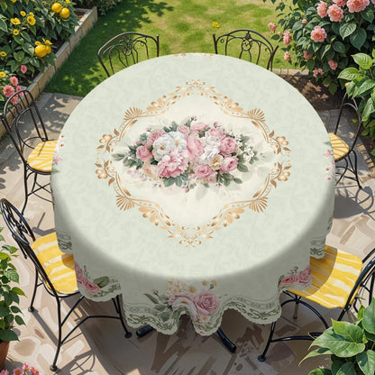 1 Piece, Elegant Retro Style Pink Rose Theme Tablecloth + 4 Self-Adhesive Stickers, Wedding Atmosphere Decoration, Embossed Edges, Suitable for Home Kitchen, Living Room Dining Table Balcony Coffee Table, Holiday Party Holida