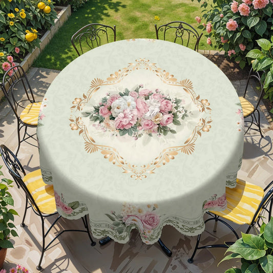 1 Piece, Elegant Retro Style Pink Rose Theme Tablecloth + 4 Self-Adhesive Stickers, Wedding Atmosphere Decoration, Embossed Edges, Suitable for Home Kitchen, Living Room Dining Table Balcony Coffee Table, Holiday Party Holida