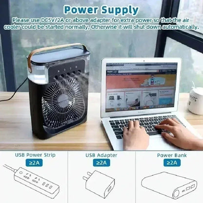 500mL Tank Portable Evaporative Air Cooler - Doubles As Fan, Humidifier; Quiet Mist Spray for Home, Room, Camping, Car, Office