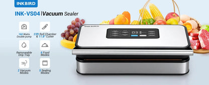 INKBIRD INK-VS04 Large Vacuum Sealer Dry/Wet/Liquid Food Sealed Packaging Kitchen Food Storage Seal Built-In Cutter&Storage Bags