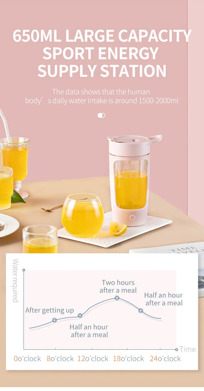 Portable Electric Shaker Bottle Protein Powder Fitness Shaker 650ML Automatic Mixing Tumbler Stirring Mug Sports Water Bottle