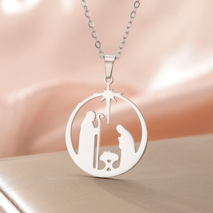 Christian Prayer Pendant Necklace Stainless Steel Unisex Retro Angel Star Prayer Talisman Mother's Day Jewelry Gift