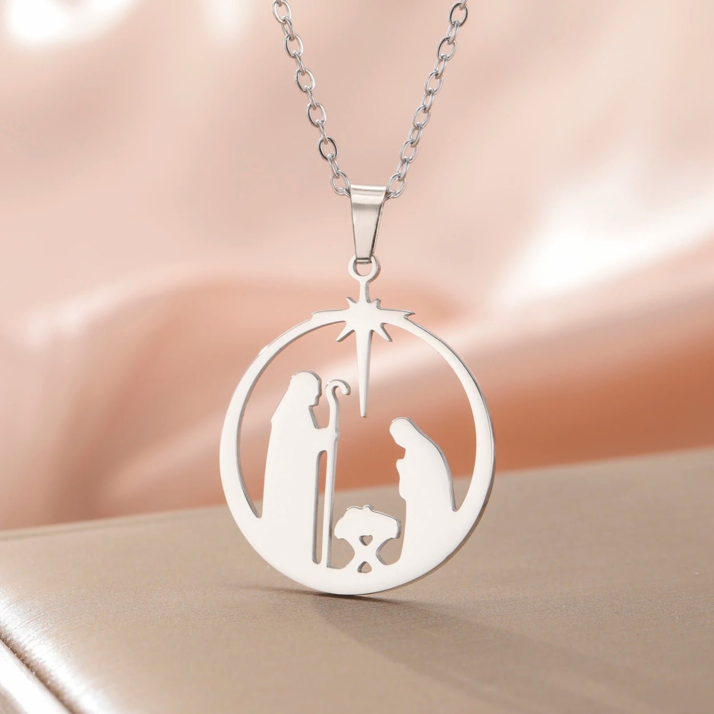 Christian Prayer Pendant Necklace Stainless Steel Unisex Retro Angel Star Prayer Talisman Mother's Day Jewelry Gift