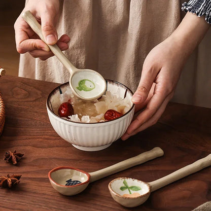 Cute Ceramic Flower Soup Spoon Kawaii Korean Ice Cream Hand Painted Dessert Spoon With Long Handle Kitchen Tableware Accessories