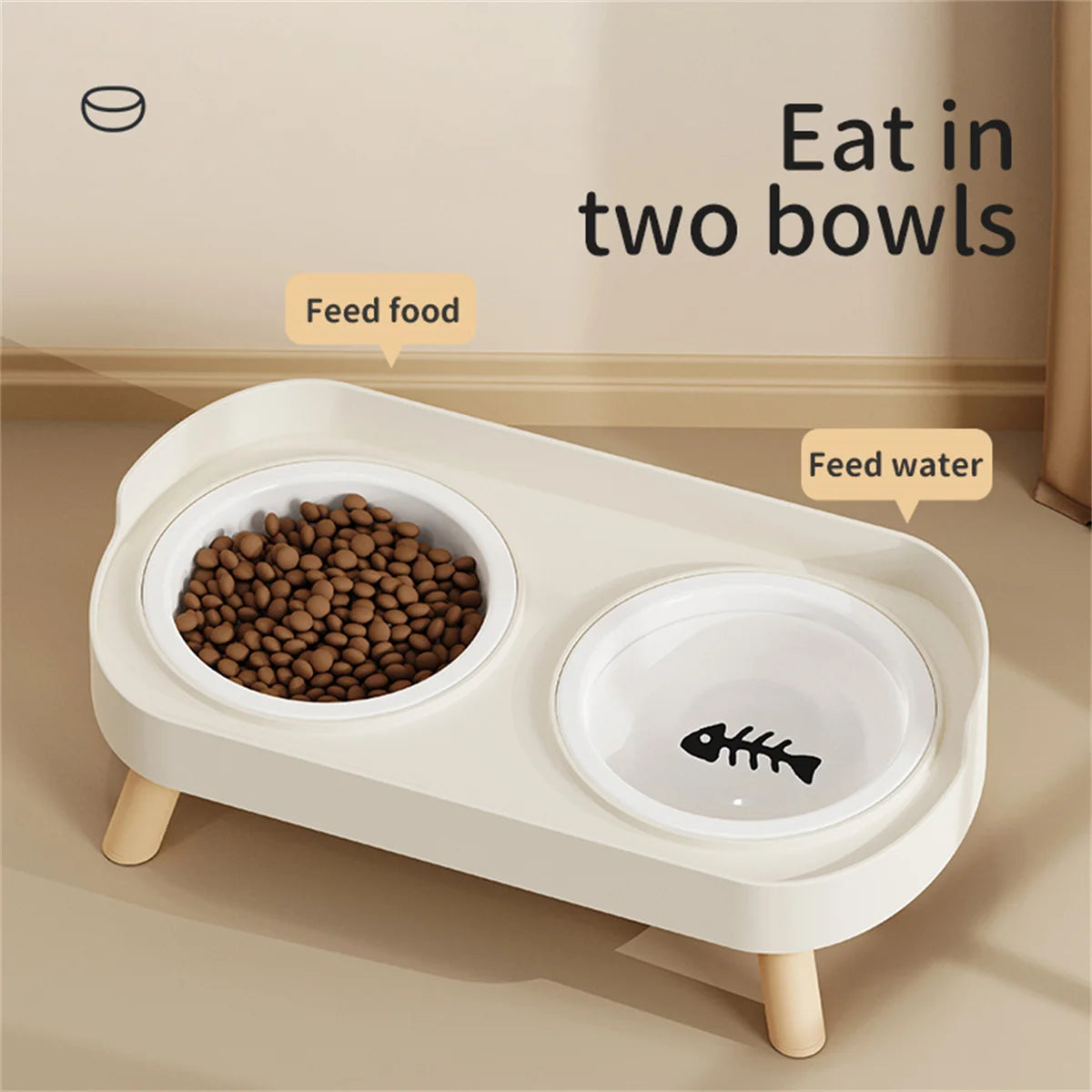 Pet Cat Double Bowl Feeder, Adjustable Height Cat and Dog Water Dispenser, Elevate Feeding Kitten Supplies