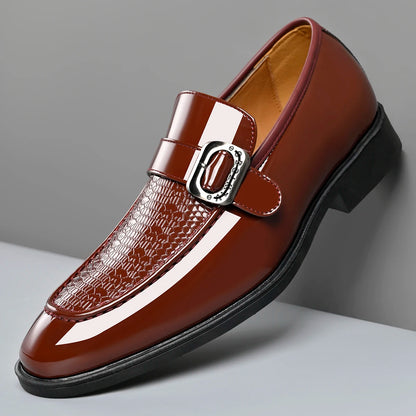 Men's Fashionable British Style Leather Shoes Slip-On Loafers Comfortable Anti-Slip Formal Derby Shoes-HT187
