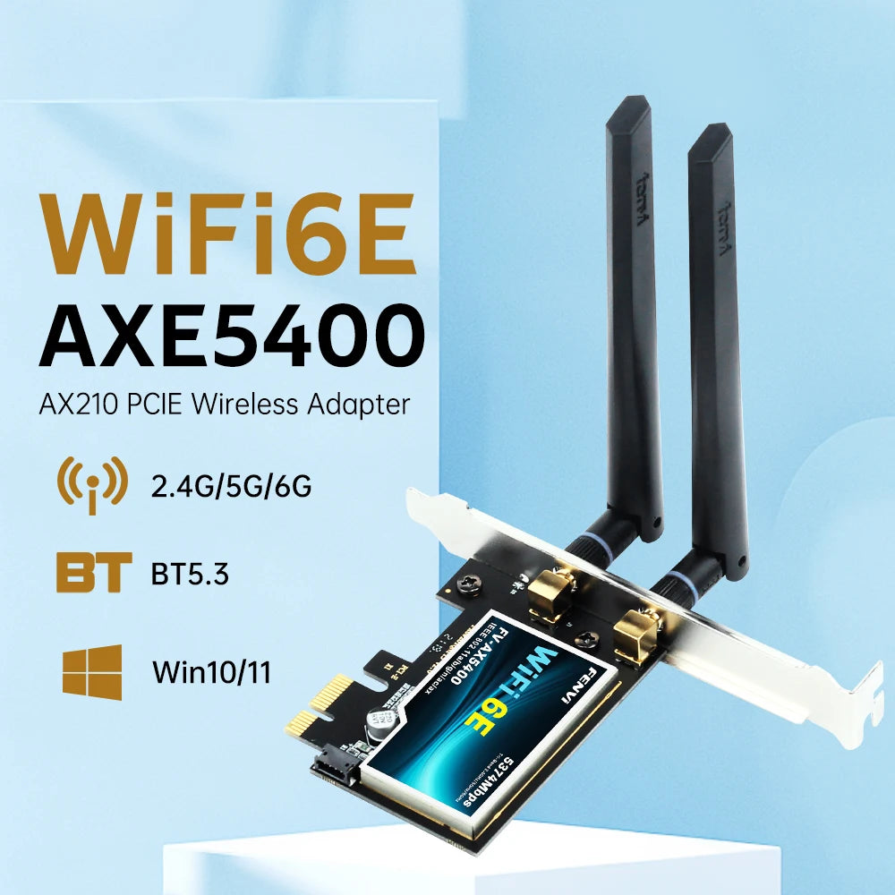 Fenvi AX210 WiFi 6E PCIE Wireless Adapter AXE5400 Tri Band 2.4G/5G/6GHz BT5.3 With PCI X1 3.0 Extension Cable for PC Win 10/11