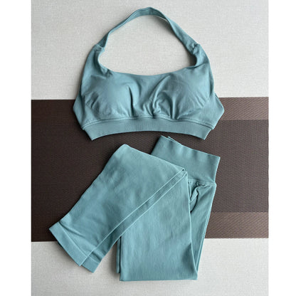 2 Pieces Yoga Gym Set Women Seamless Strappy Yoga Bra High Waist Workout Scrunch Shorts Sports Set Fitness Clothes Sportswear