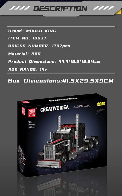 Mould King 10037 Technical Car Toys The American Truck Building Block Assembly Car Brick Set Educational Kids Christmas Gift