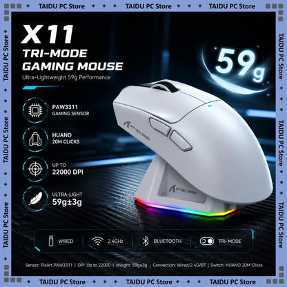 ATTACK SHARK X11 Wireless Gaming Mouse PAW3311 Sensor 22000DPI 3 Modes Wired 2.4G BT 280mAh Rechargeable Mouse