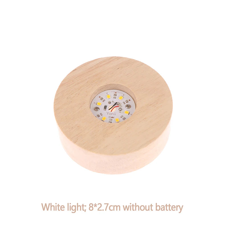 1PC Battery Operated 8/10cm Round Wooden LED Light Dispaly Base Stand Holder Table Night Lamp Base Crystal Glass Art Ornaments