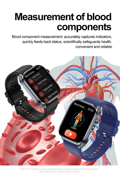 New Uric Acid Blood Lipids AI-GPT ECG Smartwatch Micro Physical Examination Body Analysis Men BT Call LED Flashlight Smartwatch
