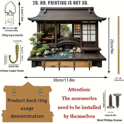 2D Retro Japanese-Style Wooden Key Hook Multi-Functional Home Key Holder for Porch Wall Decoration And Kitchen Storage