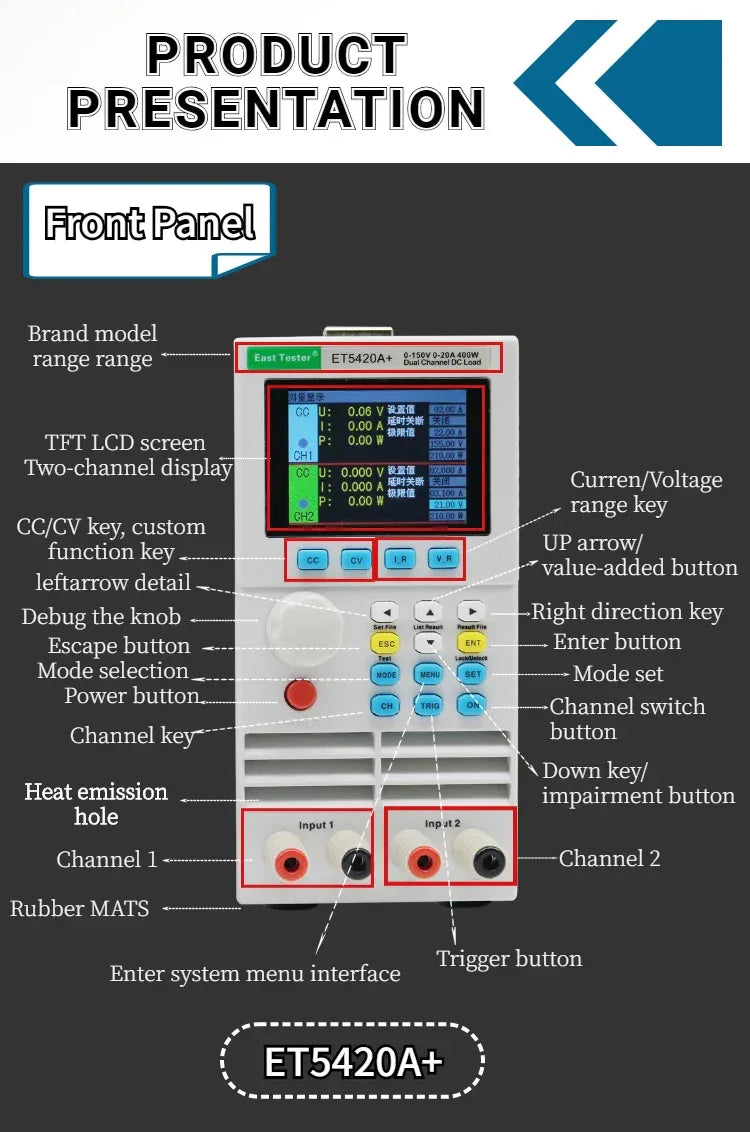 Programmable DC Electronic Load 150V 40A 400W Digital Battery Capacity Tester Electronic Load Meter Aging Instrument ET5410A+