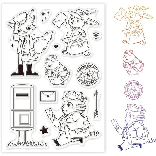Animal Postman Silicone Clear Stamps Fox Hamster Rabbit Cat Transparent Stamps for Birthday Valentine's Day Cards Making DIY