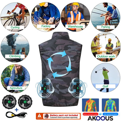 AKOOUS 12V/5V USB 4 Fans Cooling Vest Men Wearable Air Conditioned Clothes for Outdoor Work Fishing Hiking Loose Cool Vest