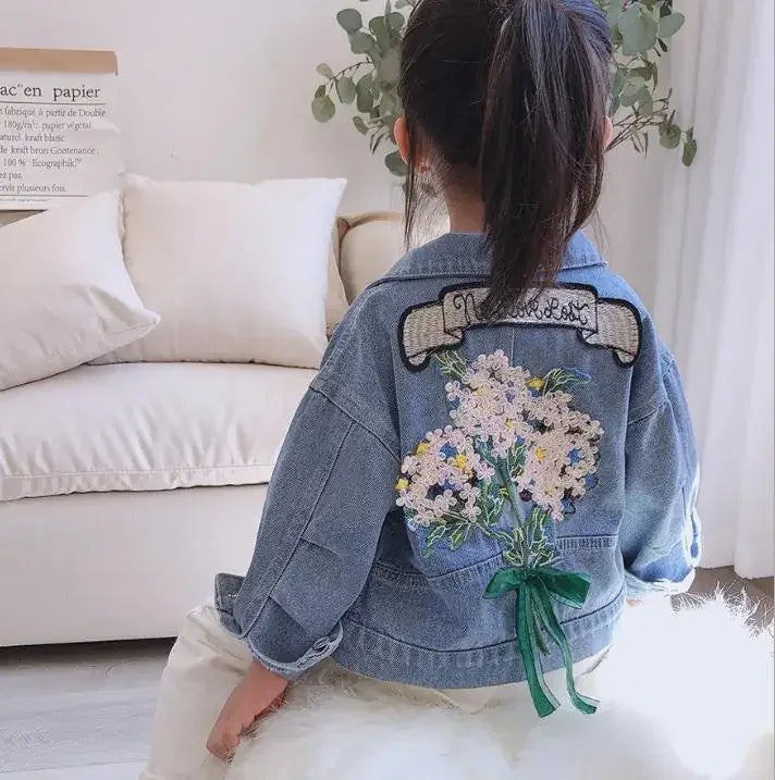 Pearls Beading Denim Jacket For Girls Fashion Coats Children Clothing Autumn Baby Girls Clothes Outerwear Jean Jackets Coat