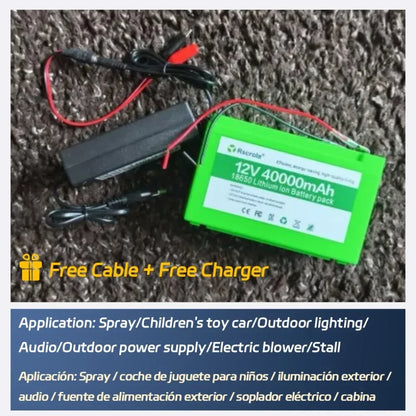 12V Li-ion Battery Pack 50Ah/40Ah/30Ah/20Ah A+ 18650 Battery Pack Long-lasting for Sprayer,Children's Toy Car,Scale,Solar Energy