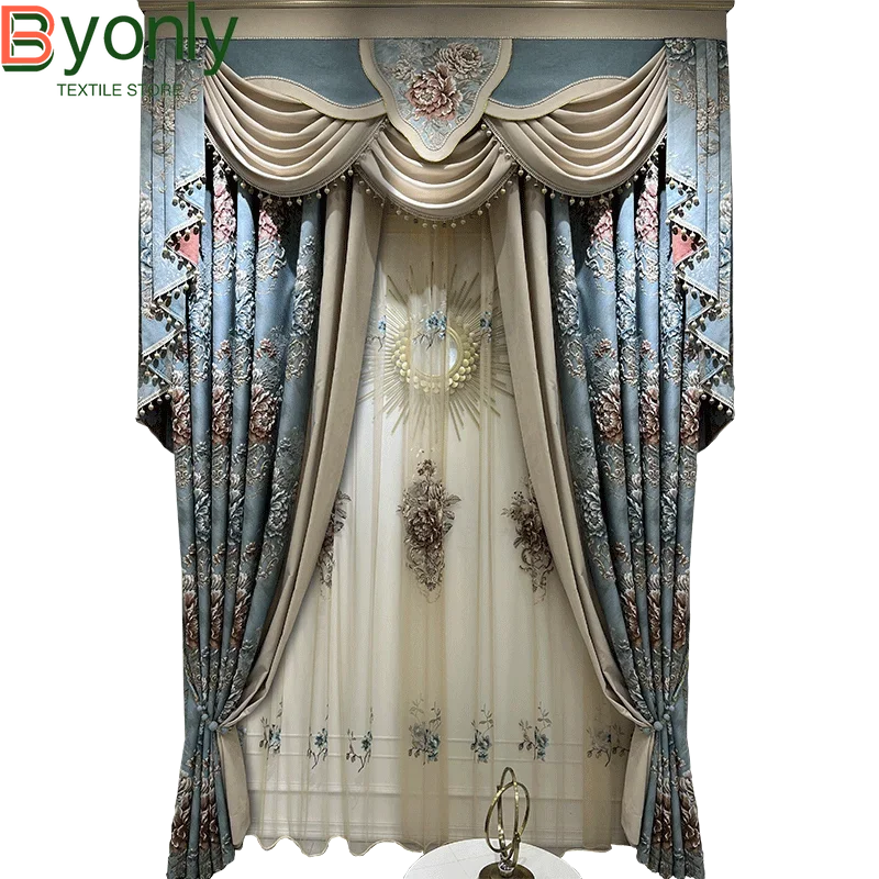 High-end AtmosphereCurations for Living Room American French Large Relief Jacquard Finished European Bedroom Blackout Curtain