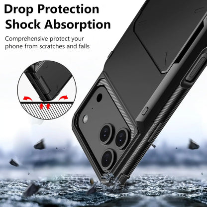 Case For iPhone 17 Pro Max 16 15 Pro Max 14 13 12 11 Heavy Duty Wallet Hidden Flip Slot Protective Hard Back Covers Coque Fundas