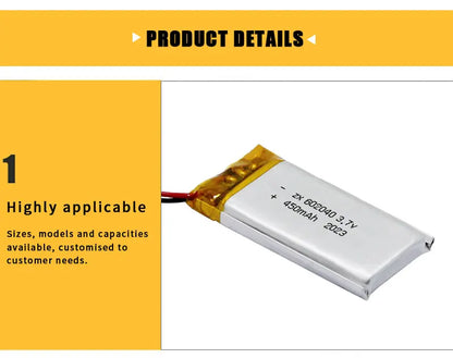 602040 Li Po Battery 3.7V Lithium Batteries 450mAh Lipo Rechargeable Cell for Smart Wearable Walkie Talkie GPS PSP Game Console