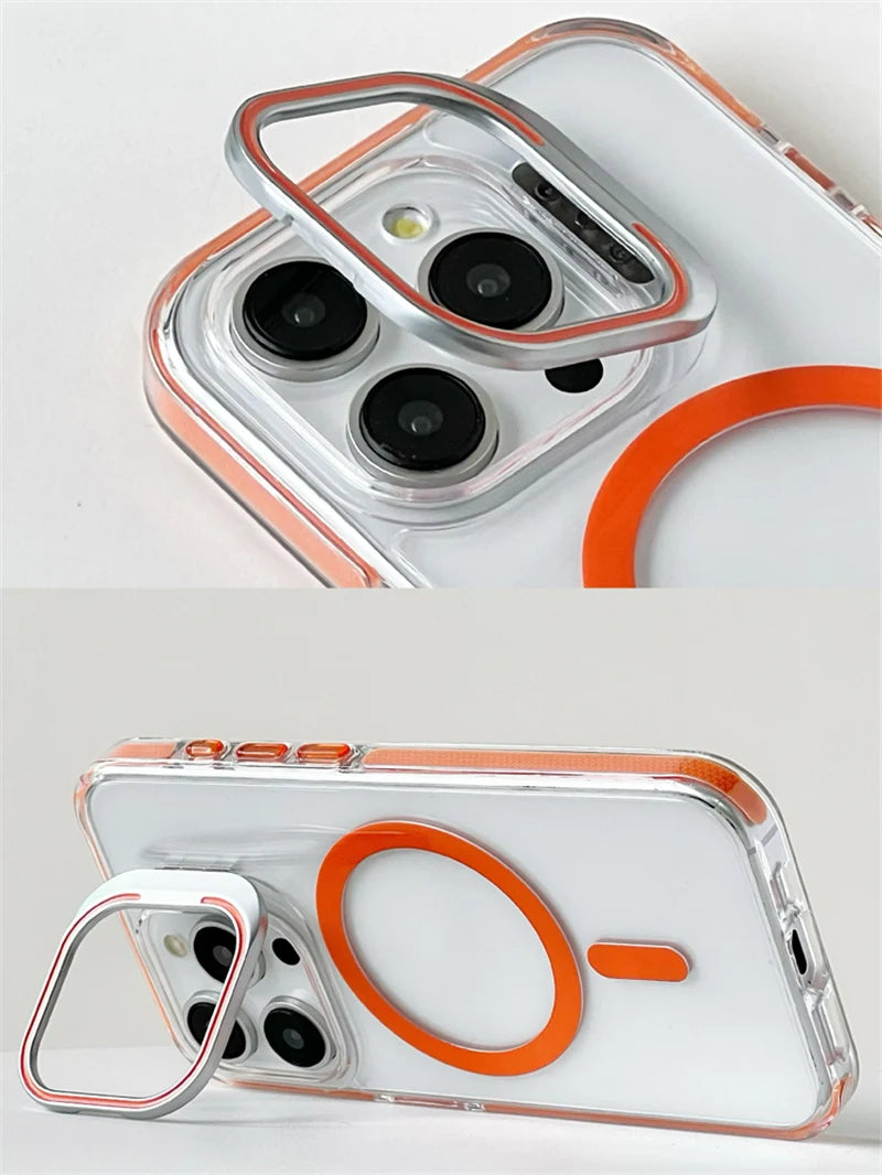 Flip Camera Lens Holder For Magnetic Magsafe Case For iPhone 17Pro 16 16Pro 17 17Pro max Transparent Protective Phone Cover