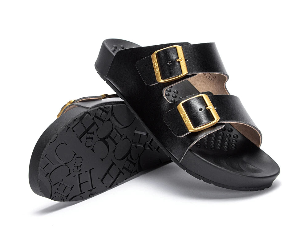 New Summer Beach Soft base massage Slippers Casual Double Buckle Non-slip Clogs Slides Women Men Slip on Flip Flop Shoe