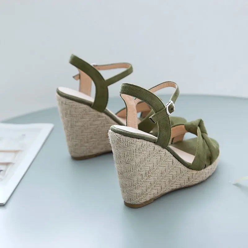 REAVE CAT Brand Women Sandals Open Toe Flock Suede Wedges 11cm Platform Buckle Strap Big Size 44 45 46 Soft Leisure Daily Shoes