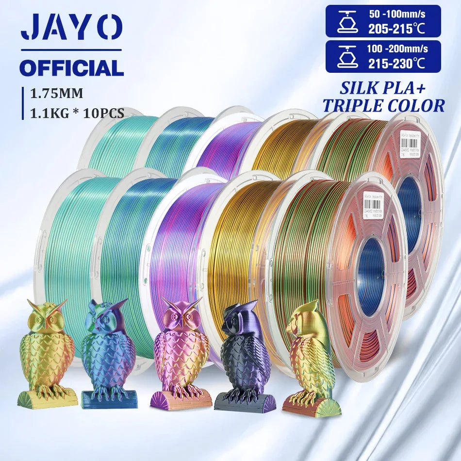 JAYO 10Rolls SILK PLA+ 3D Filament 1.75mm SILK PLA Rainbow  Filament for FDM 3D Printer SILK Dual & Triple 3D Printing Materials