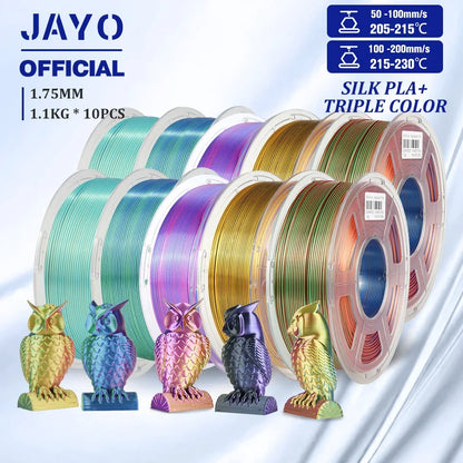 JAYO 10Rolls SILK PLA+ 3D Filament 1.75mm SILK PLA Rainbow  Filament for FDM 3D Printer SILK Dual & Triple 3D Printing Materials