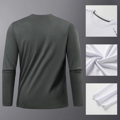 Long-Sleeved Ice Silk Breathable Running Top Round Neck Fitness Wear Quick-Drying Sports T-Shirt Thin Casual Quick-Drying