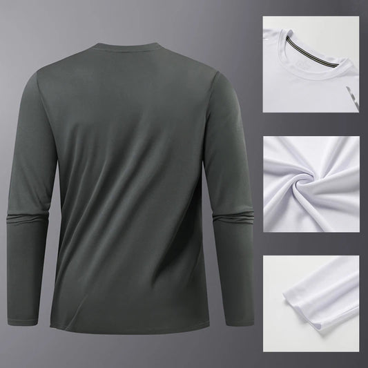 Long-Sleeved Ice Silk Breathable Running Top Round Neck Fitness Wear Quick-Drying Sports T-Shirt Thin Casual Quick-Drying
