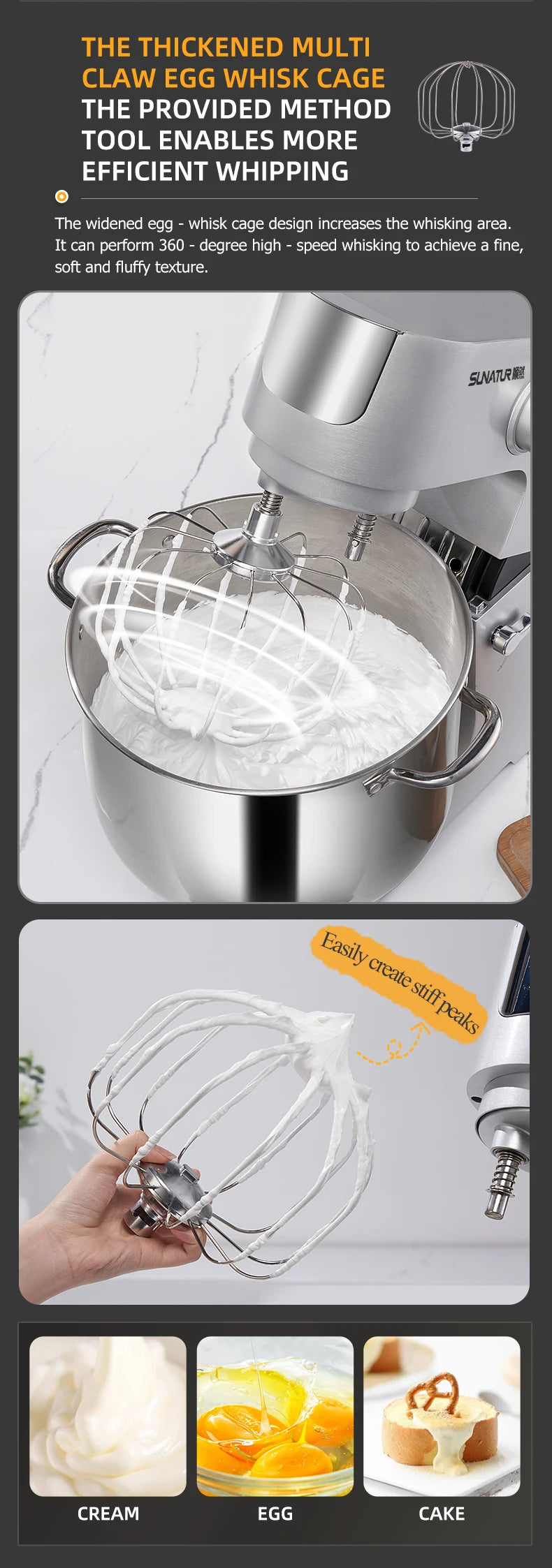 SUNATUR 16L Stand Mixer 2200w electric kitchen blender Commercial Food processor Large capacity Two kneading hooks dough mixer