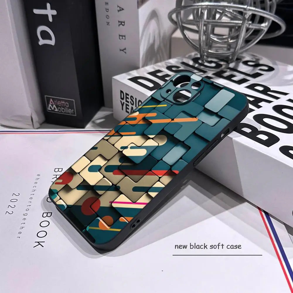 Men's cool creative cube Building Block IMD Phone Case FOR IPhone 16promax 14 11 12 Pro 8 7 15 Plus 13 Pro MAX XR XS Black Cover